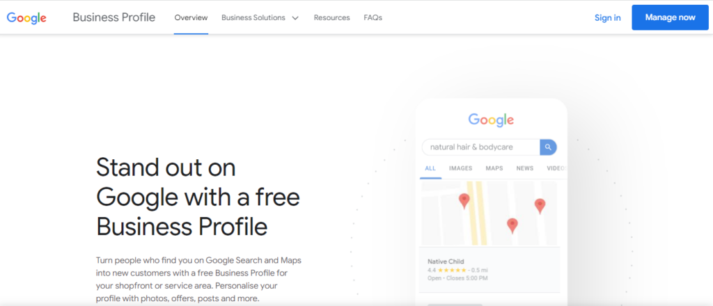 A screenshot of the tool Google Business Profile. Here you will need to sign in before continuing with the next steps.