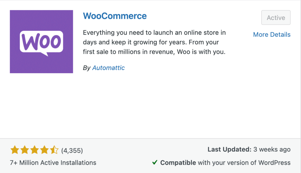 WooCommerce plugin to add ecommerce functionality to a WordPress website.